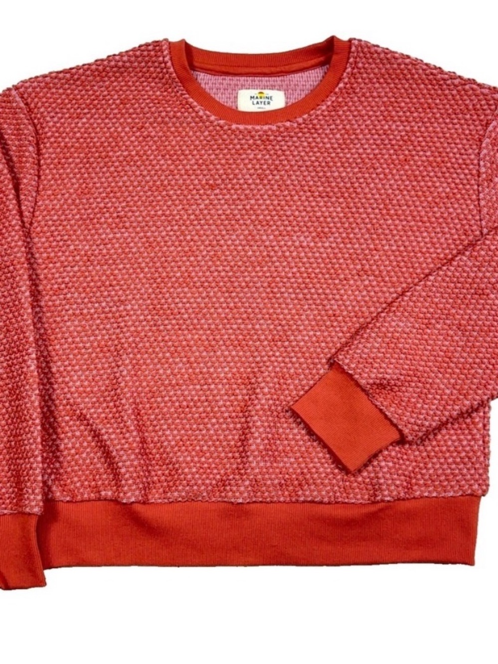 Marine Layer Sweater Women Large Orange Textured Chunky Crewneck Pullover